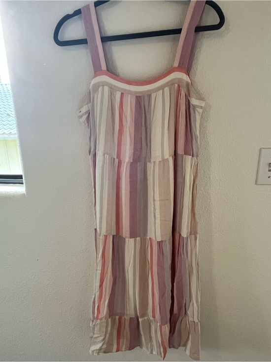 Rails Dresses & Skirts - Rails Pink Multi-Stripe Sleeveless Tiered Midi Dress